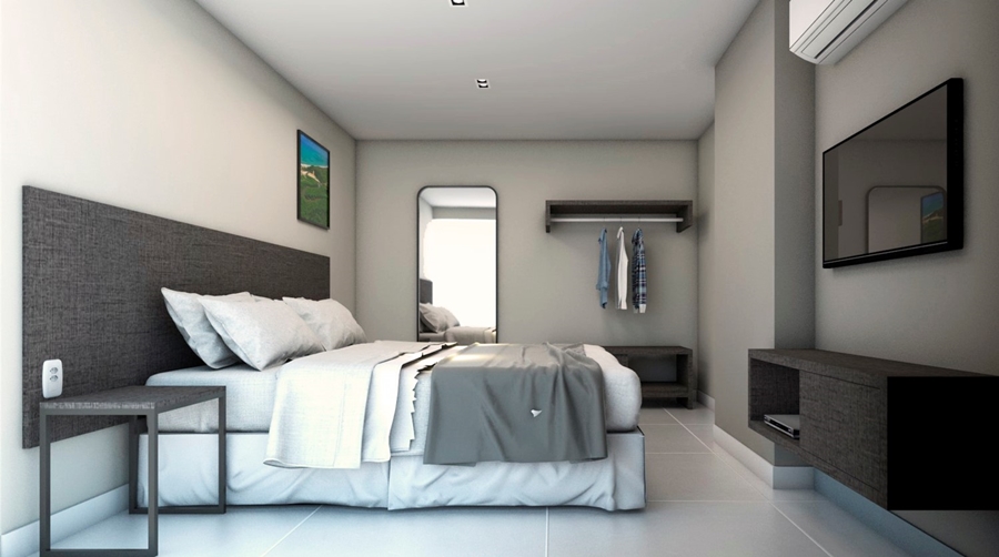 Projeção de quarto com cama e armário Quality