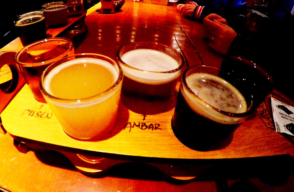 Copos com cerveja sobre uma mesa Bus Bier Tour