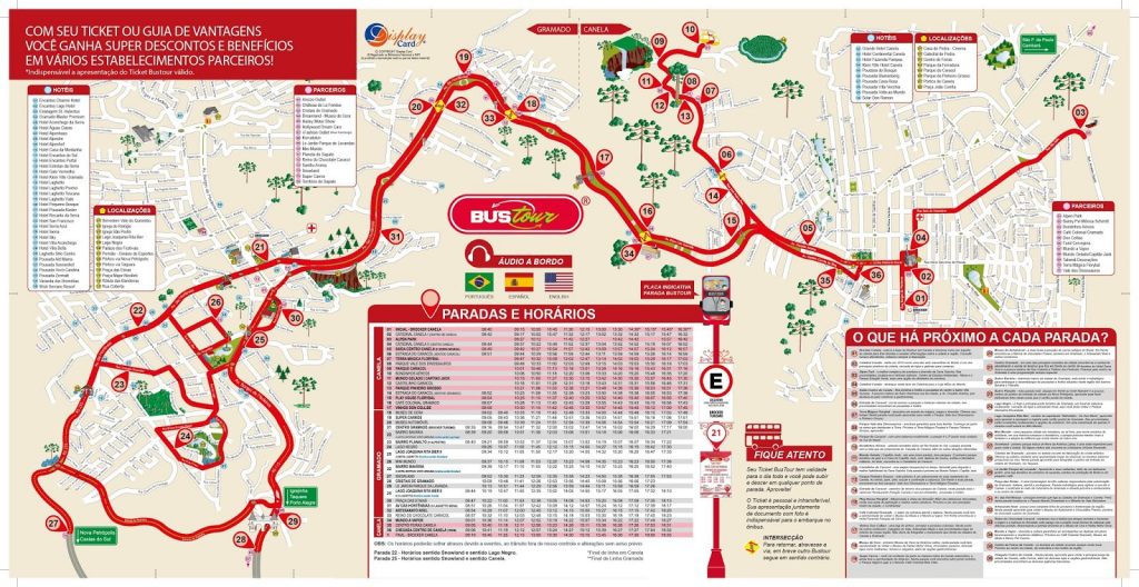 Mapa com atrações turísticas de Gramado e Canela Bustour