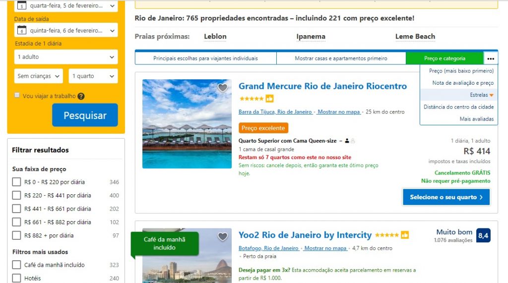 print da página de reserva de hotel da booking.com Como reservar hotel pela internet